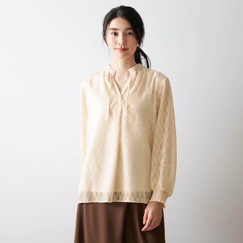 【3月31日(金)販売終了】 デザイン襟の裏カットソー付きブラウス