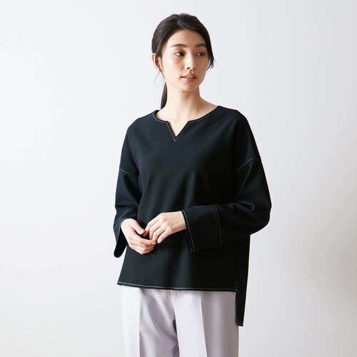【3月31日(金)販売終了】 ステッチ使いキーネックプルオーバー 【セットアップ可】