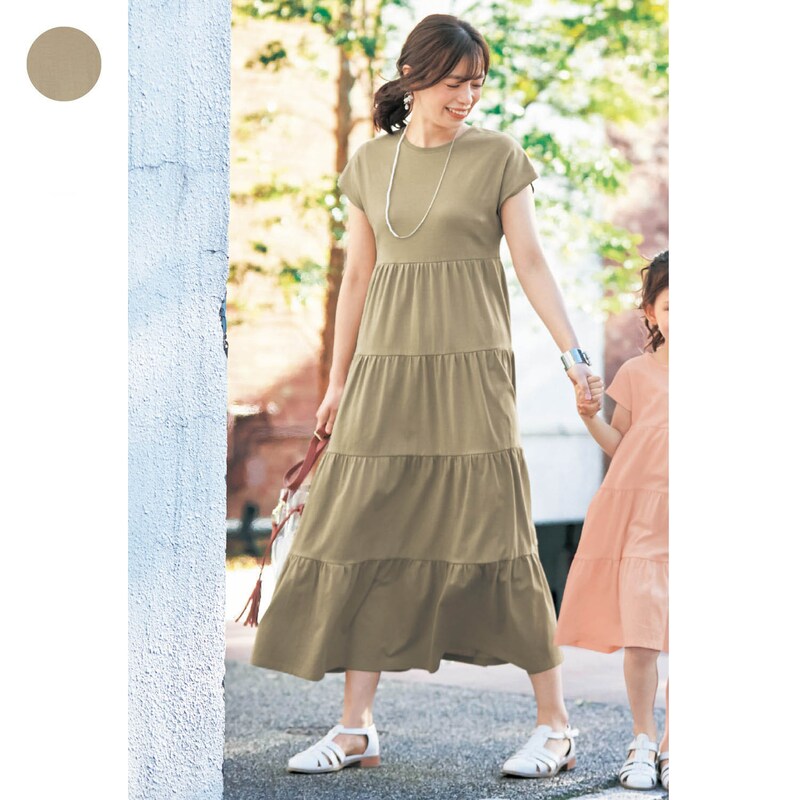 親子でリンクフレンチスリーブレディースティアードワンピース 通販のベルメゾンネット