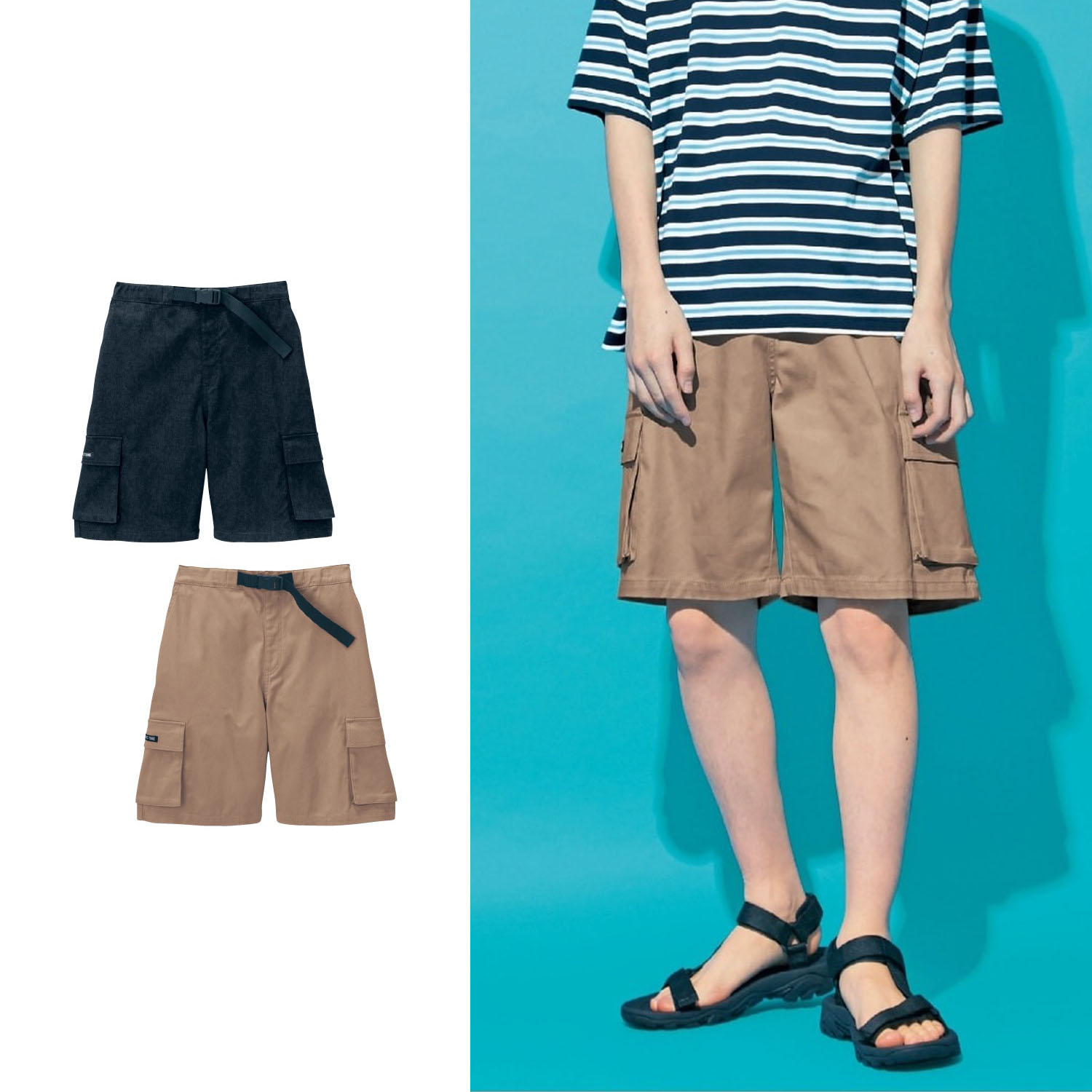 【ソニック チューン/SONIC TUNE】ストレッチツイルカーゴハーフパンツ(ウエスト調節可)