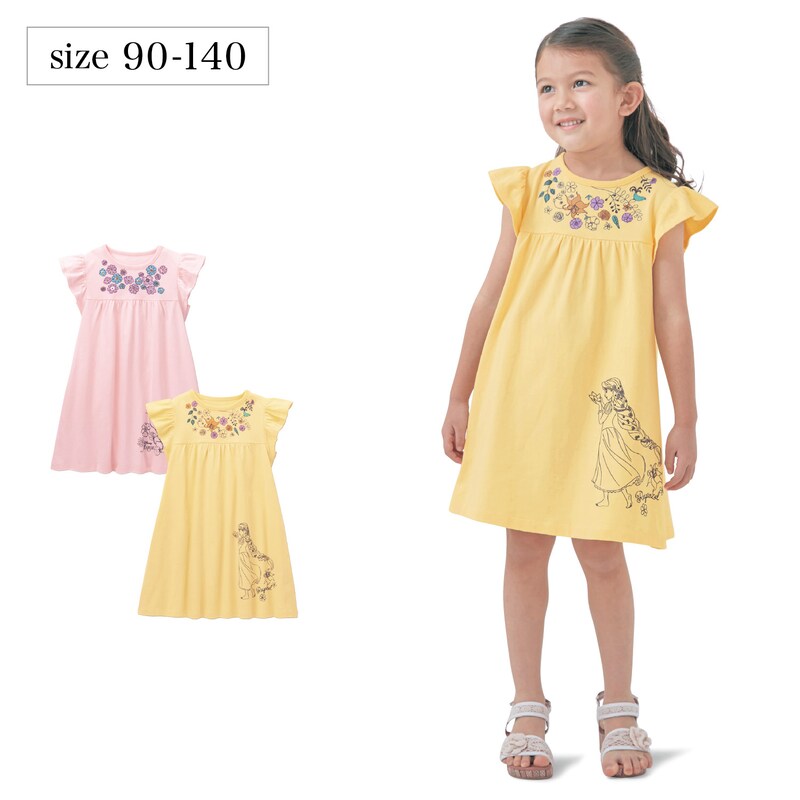 袖フリル胸切り替えワンピース 選べるキャラクター 子供服 ディズニー Disney 通販のベルメゾンネット