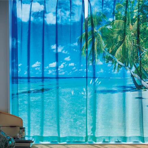 ハワイの景色を映したボイルカーテン ＜約100×176(2枚)のみ＞