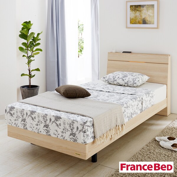 【フランスベッド】LED間接照明・コンセント付きシンプルモダンベッド