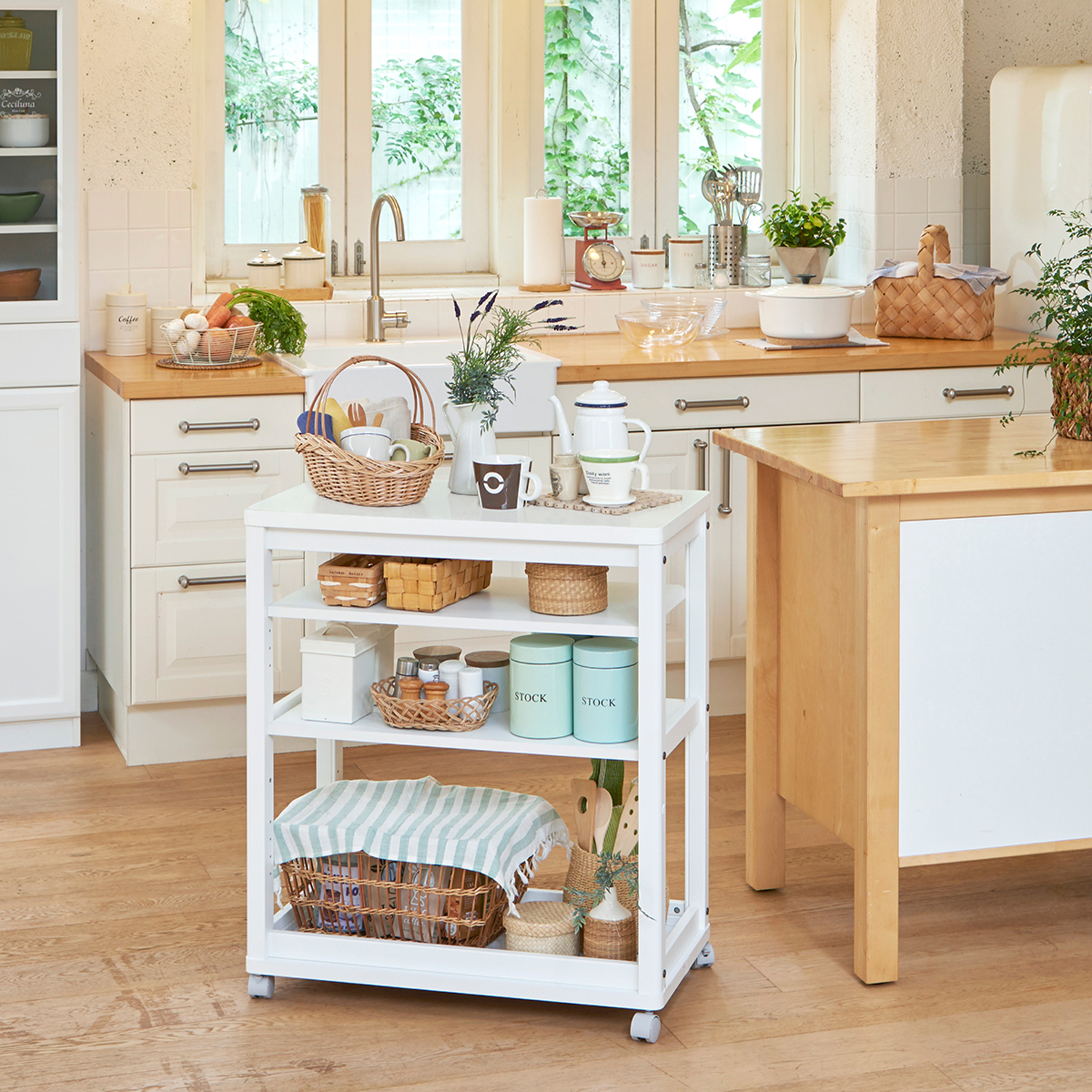 【ベルメゾン】熱・水に強いメラミン天板のキッチンワゴン 【ベルメゾン】熱・水に強いメラミン天板のキッチンワゴン