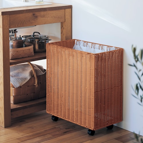 ゴミ袋の付け替え簡単 ラタン調の目隠し分別ゴミ箱 ＜幅51cｍ＞