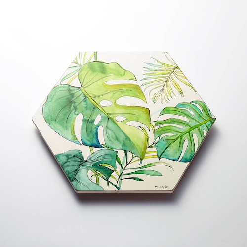 植物柄の六角形ウォールアート