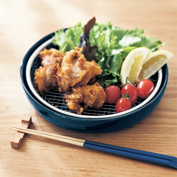 【ベルメゾン】そのまま食卓に出せる揚げ物ざる & 美濃焼皿セット[日本製]