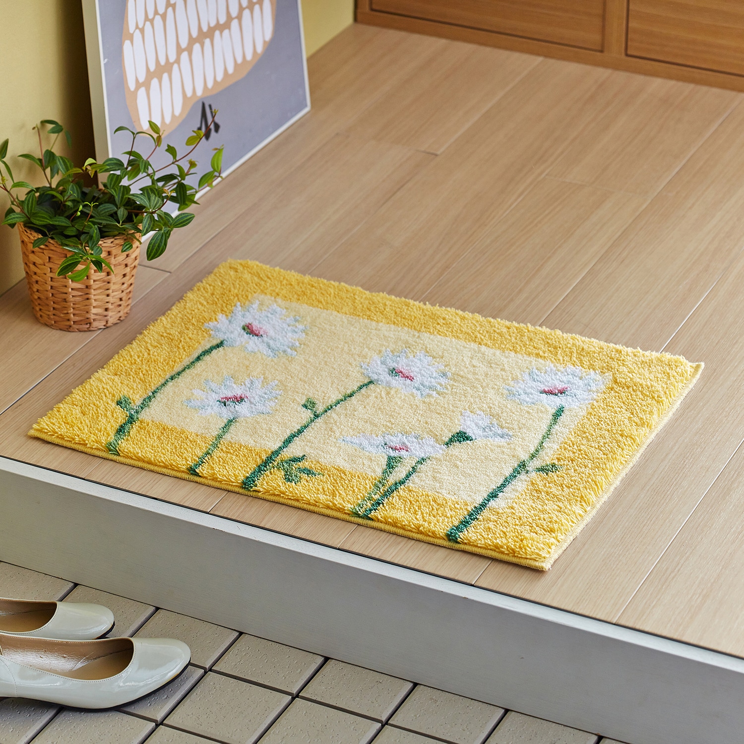 ブランド登録なし ラグ 洗える 植物 カラフル ミックス 50×75cm 洗えるラグ 長方形 玄関マット