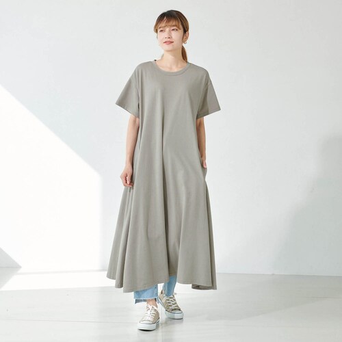 1枚でさまになるTシャツロングワンピース【汗染み防止】【UV加工】【綿100%】
