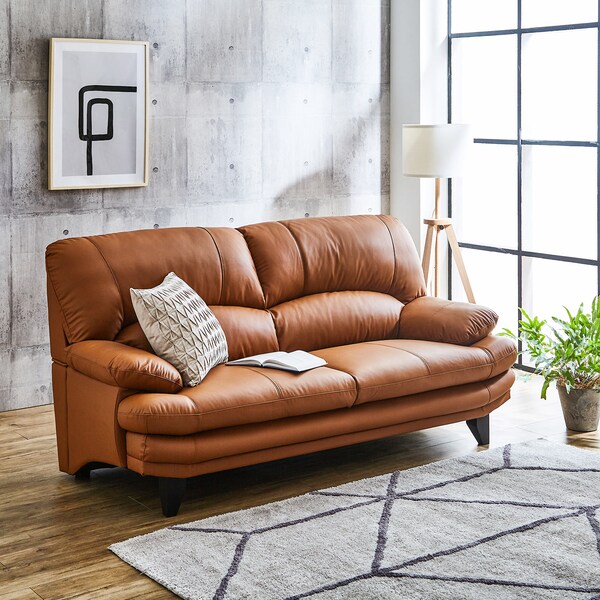 【ベルメゾン】本革のポケットコイル入りハイバックソファー