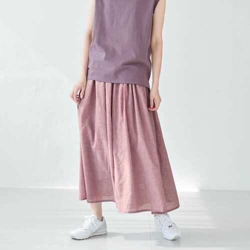 綿混素材のスカート見えボリュームパンツ 【動きやすい＆ギャザーで華やか】