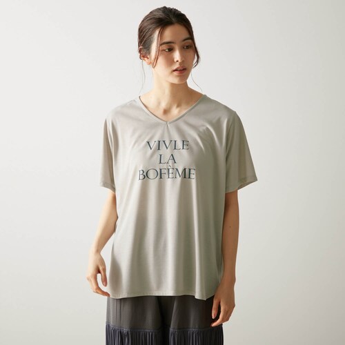 VネックロゴプリントTシャツ【吸水速乾、UVケア】 【大きいサイズ】