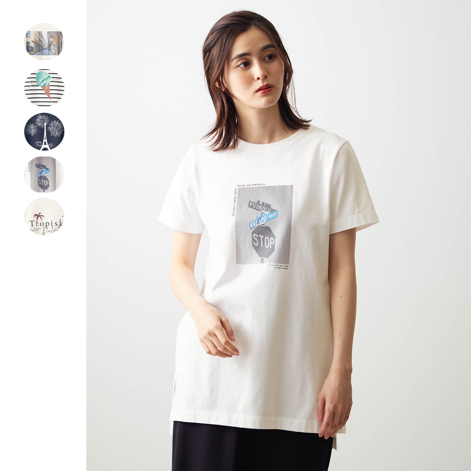 【ナチュラル&スタンダード/natural & standard】綿100%チュニックプリントTシャツ