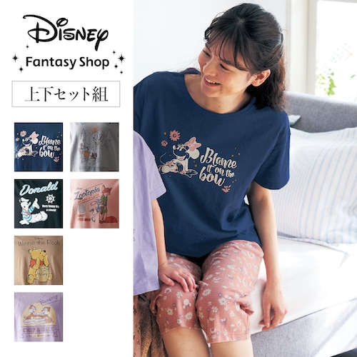 レディース身生地綿100％スラブ天竺半袖パジャマ(選べるキャラクター)（ディズニー/Disney）