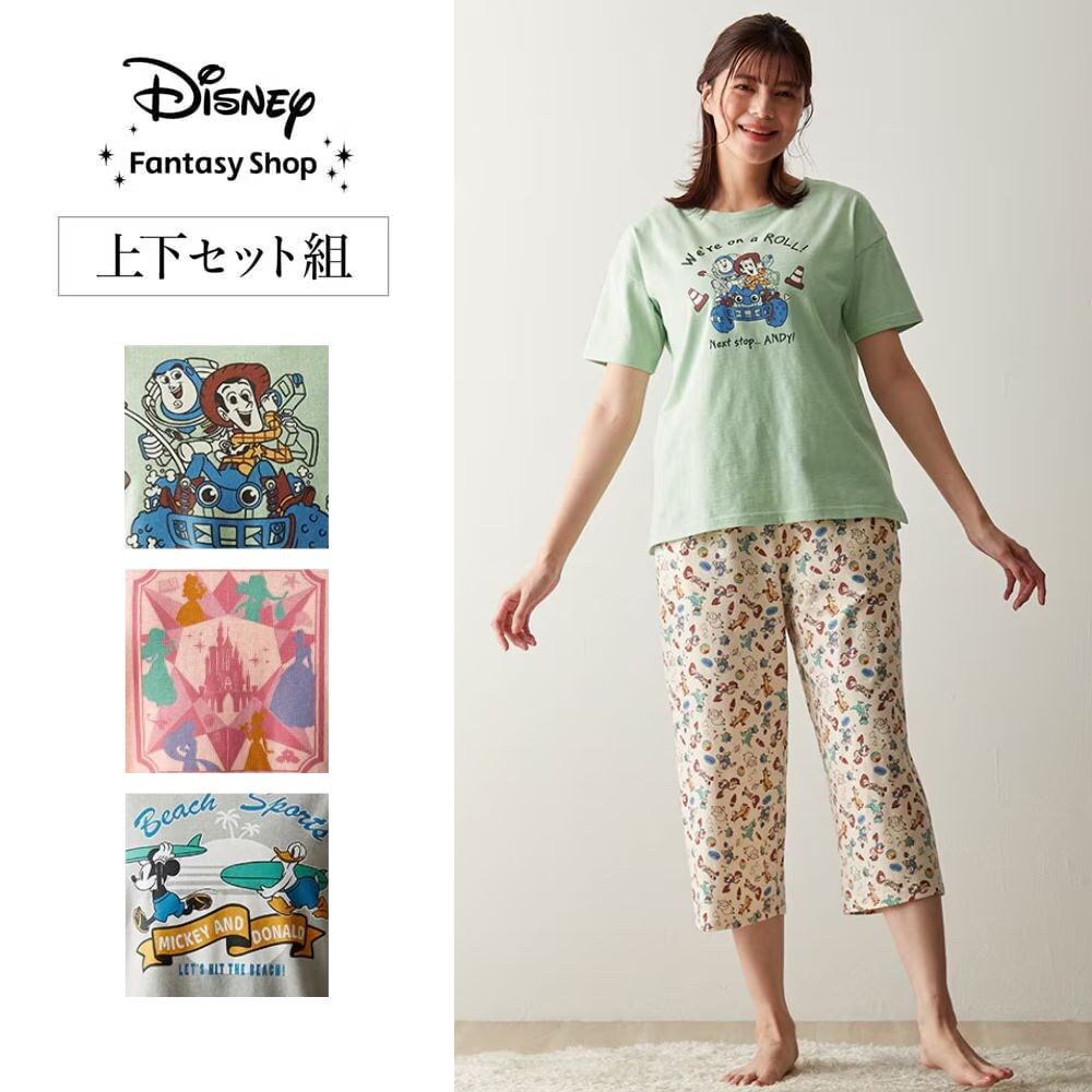 【ディズニー/Disney】ゆったり動きやすく部屋着にも◎ レディーススラブ天竺半袖パジャマ(選べるキャラクター)