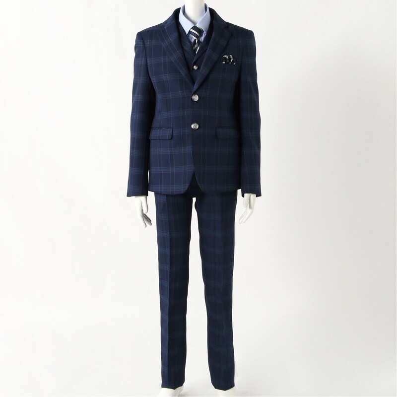 ベスト付きネイビーチェックスーツセット【ジュニア服】（子供服  