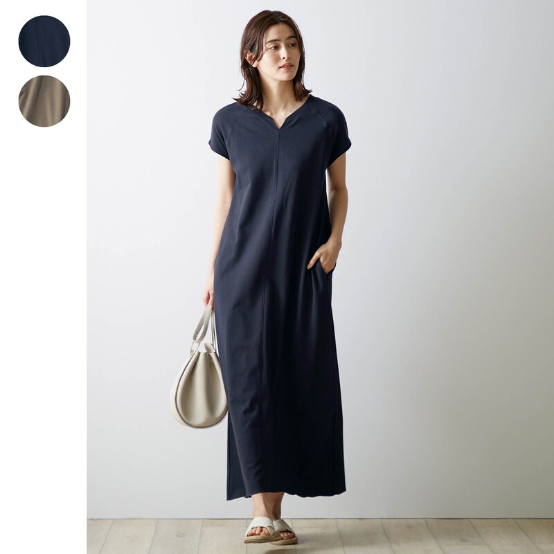 スリットネックロングワンピース カーキのみ ナチュラル スタンダード Natural Standard 通販のベルメゾンネット