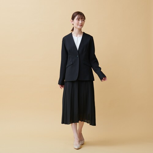 麻調ジャケットとシフォンブラウスとスカートの3点セットスーツ【９ＡＲ～１９ＡＢＲ】