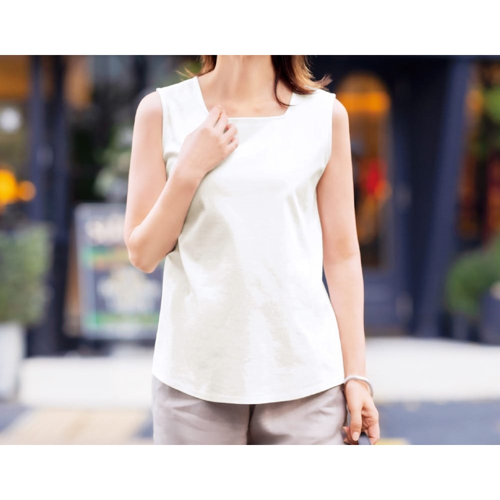 【花笑むとき/hana emu toki】シルケットコットンスクエアタンクトップ【接触冷感】 【花笑むとき/hana emu toki】シルケットコットンスクエアタンクトップ【接触冷感】