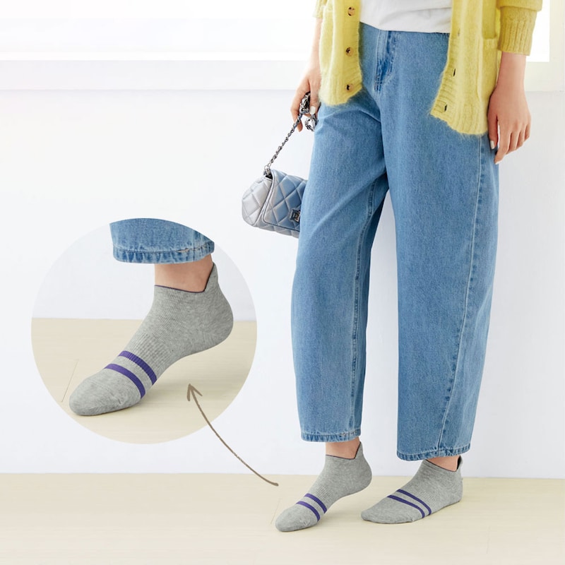 Ｂ２４４杢グレー×パープル(スニーカー丈)着用