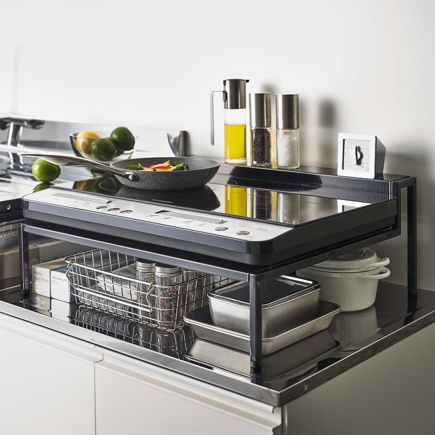 【タワー/tower】棚付きIHクッキングヒーターラック