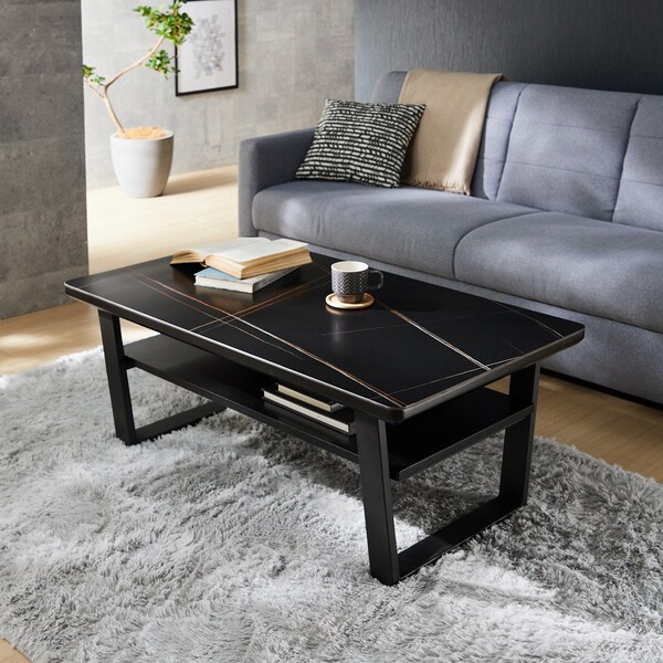 【ベルメゾン】セラミック天板の棚付きローテーブル