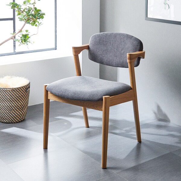 【ベルメゾン】オーク材の座面を選べるハーフアームダイニングチェア2脚セット