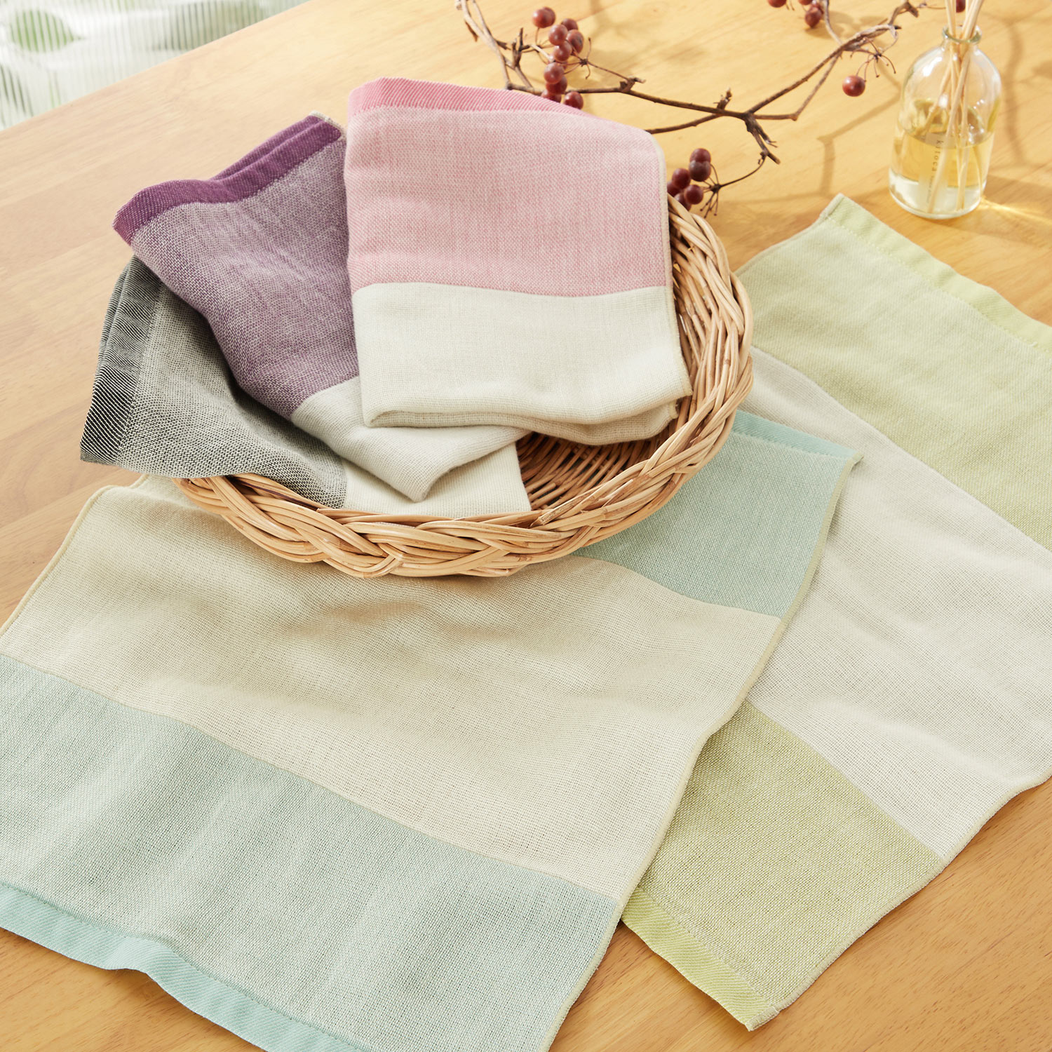 【ベルメゾン】梅炭和紙の4重ガーゼふきん5色セット