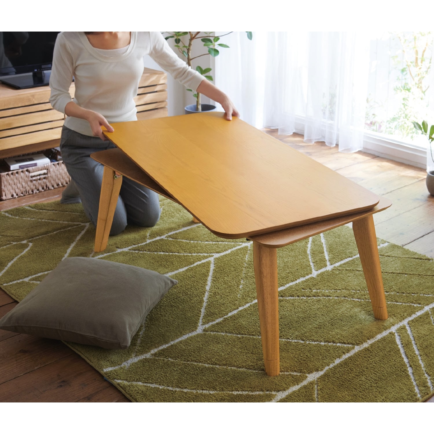 【ベルメゾン】天板を外してこたつとして使える折りたたみリビングテーブル