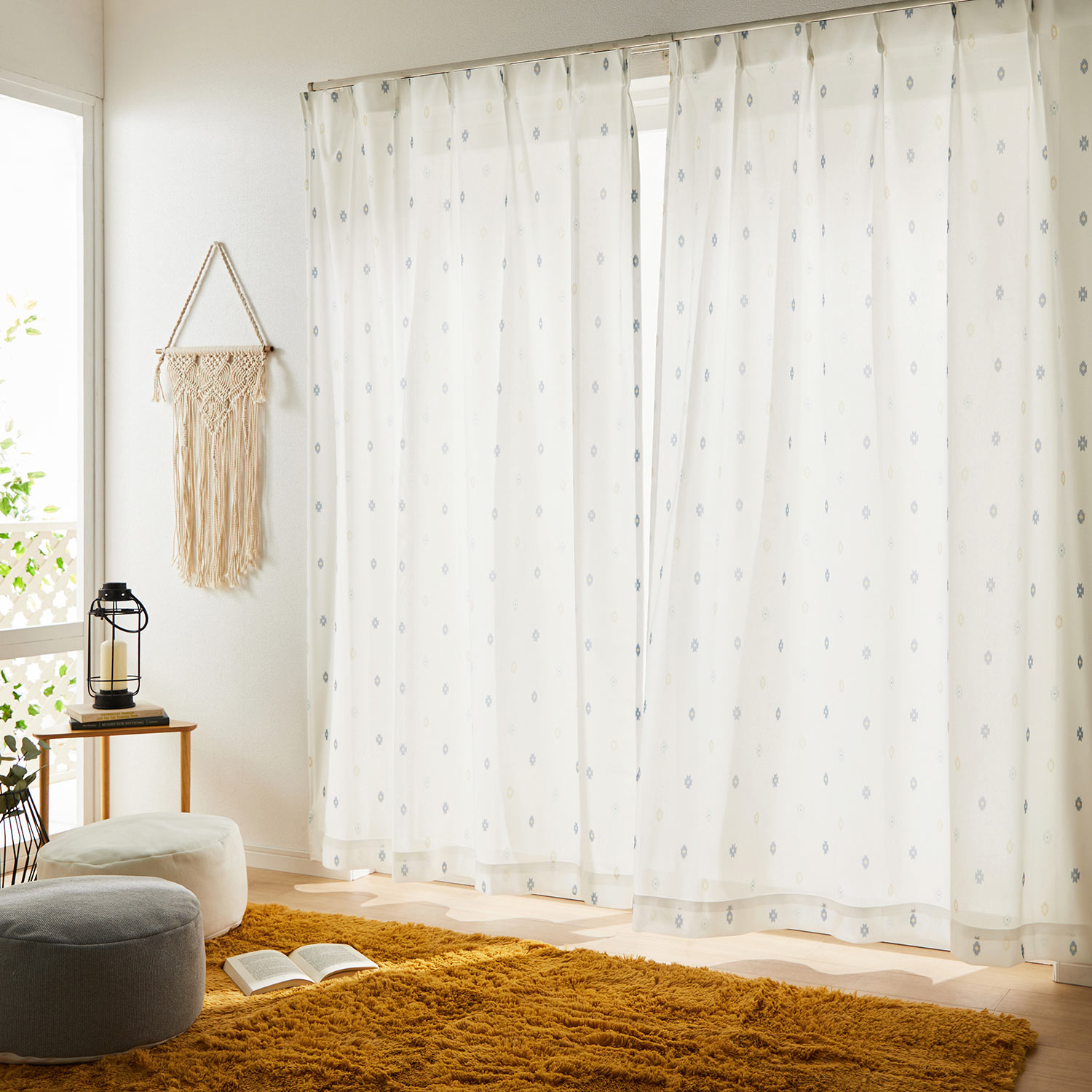 【ベルメゾン】【99サイズ】 キリム柄のUVカットレースカーテン