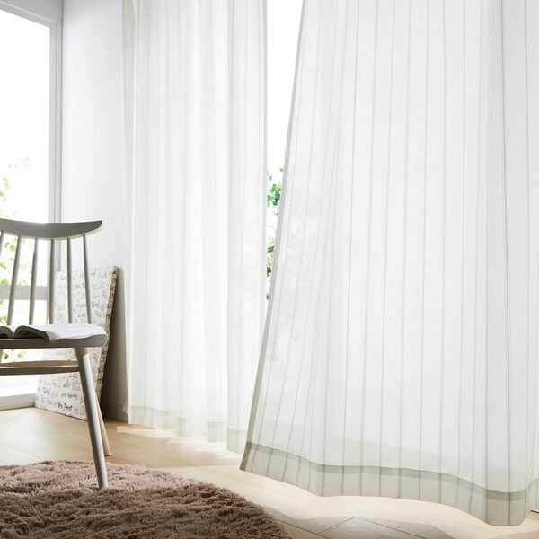 【ベルメゾン】【99サイズ】 防カビ・UVカット・遮熱ストライプレースカーテン