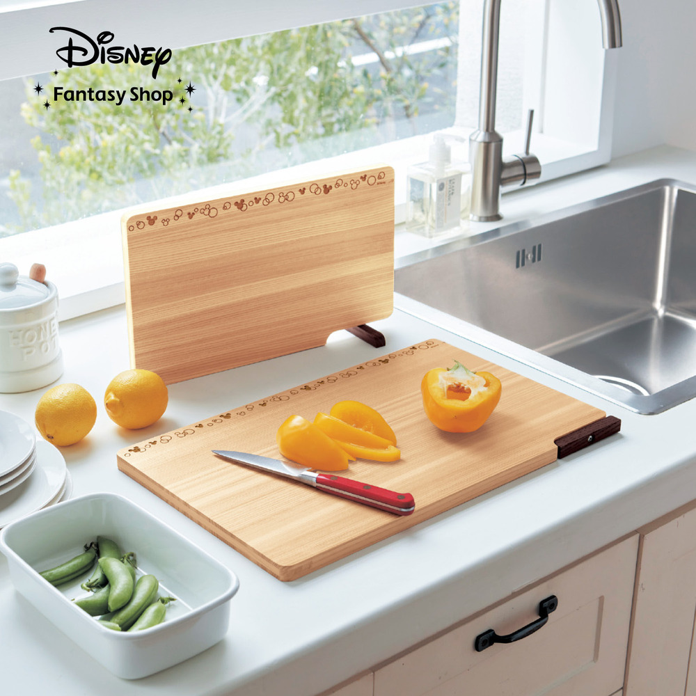 【ディズニー/Disney】自立する食洗機対応ひのきのまな板「ミッキーモチーフ」