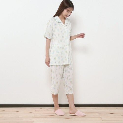 日本製 綿麻楊柳半袖＆７分丈パンツパジャマ