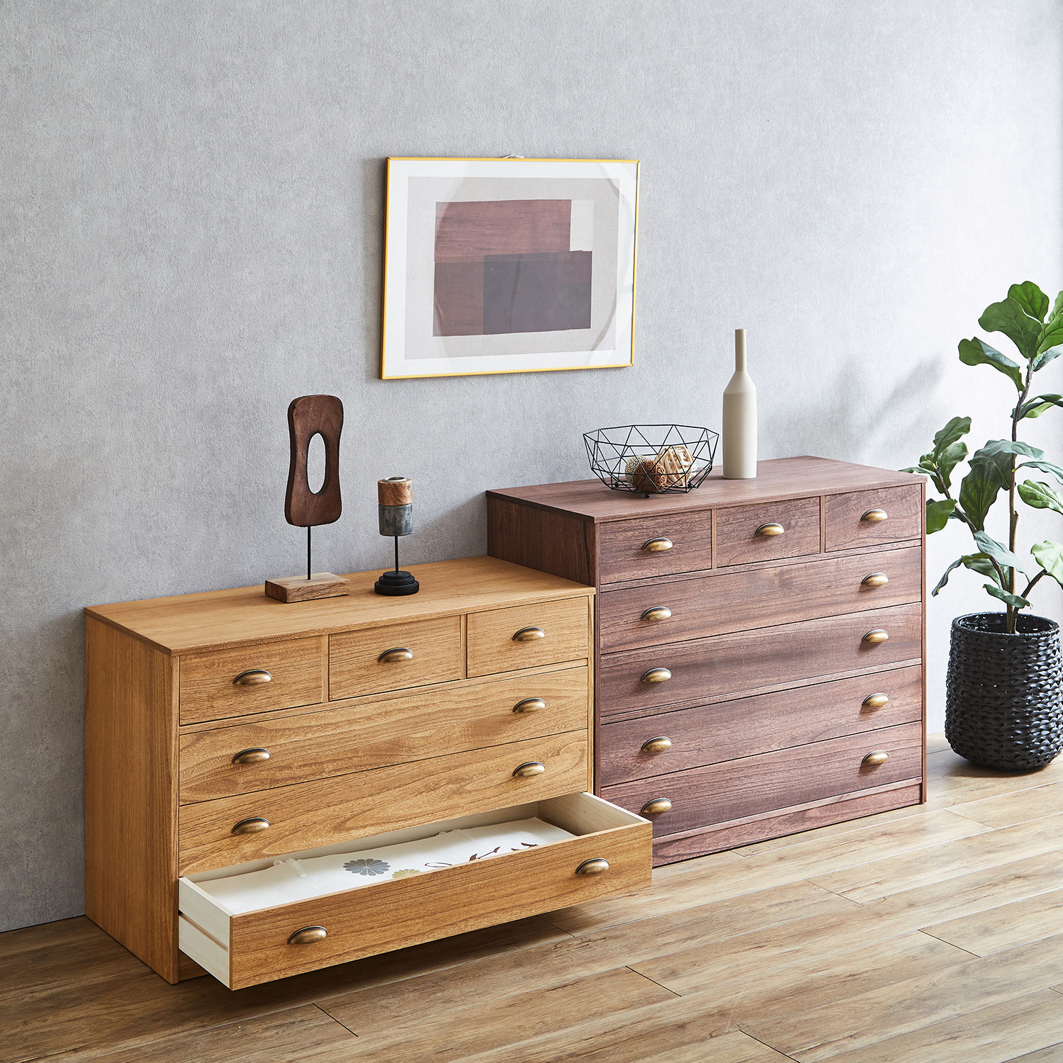 【ベルメゾン】オイル仕上げの隠しキャスター付き桐チェスト