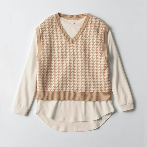 千鳥柄ニットベスト＆ロング丈長袖Tシャツ 【子供服】