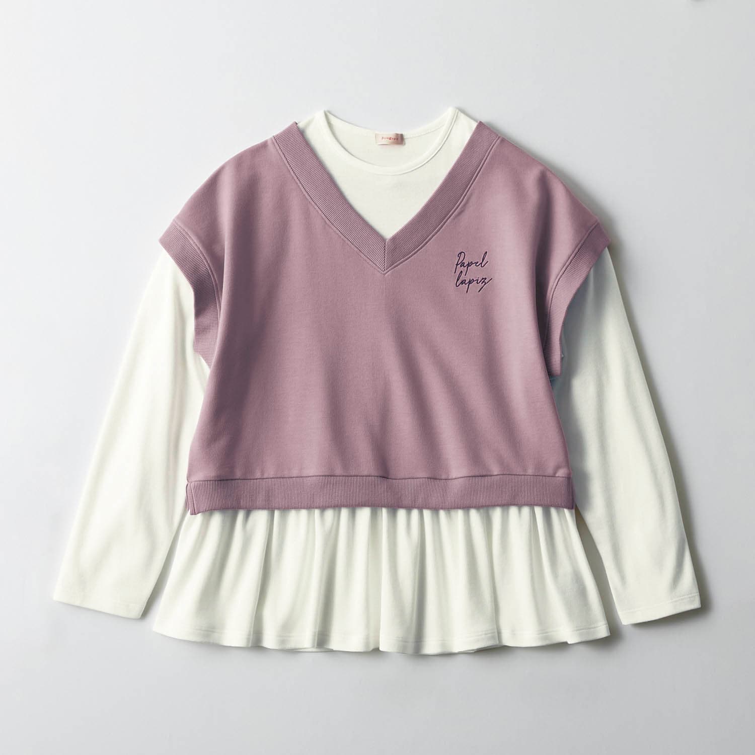 【パペル ラピス/Papel lapiz】ベストレイヤード風ギャザープルオーバー 【子供服 長袖】