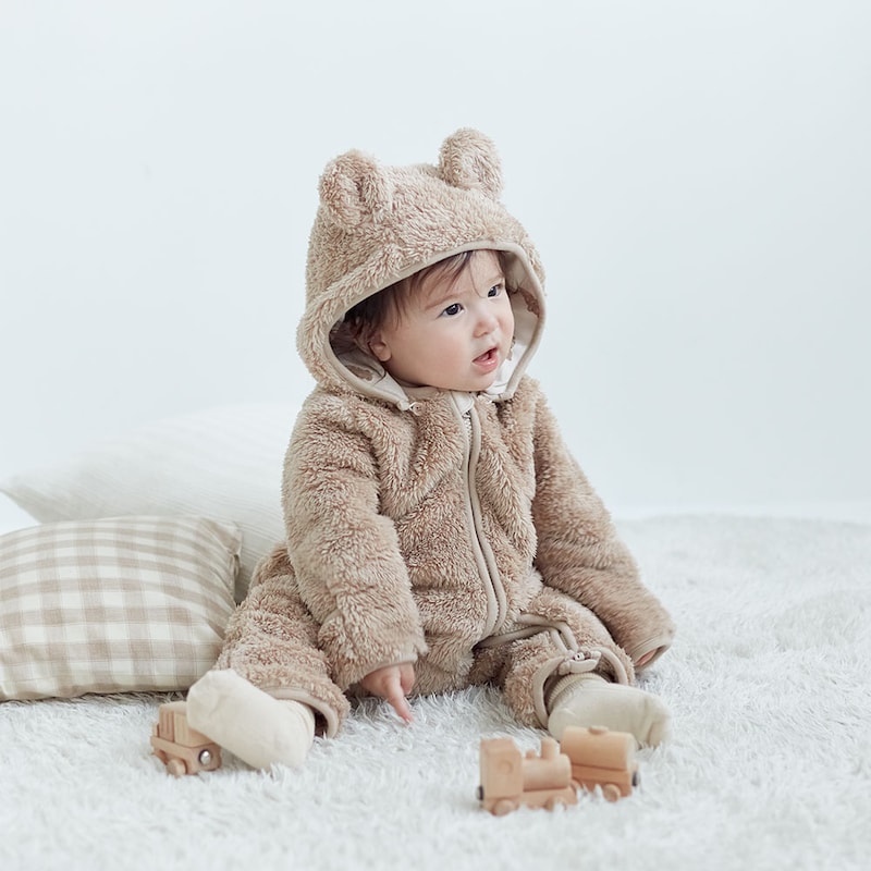 アニマル前開きジャンプスーツ（ベビー服 カバーオール/ロンパース）｜通販のベルメゾンネット Shwally オーガニックベビーバンブーロンパース17のシグネチャープリント-幼児用ジッパージャンプスーツ