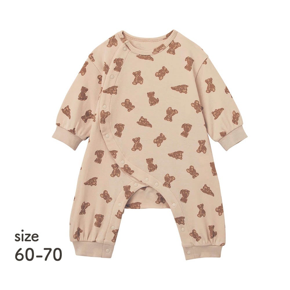 【ベルメゾン】アニマルかわいい総柄前開きカエルロンパース 【ベビー服 長袖】