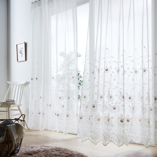 【ベルメゾン】【99サイズ】 大胆なフラワー柄が美しいトルコ刺繍のレースカーテン