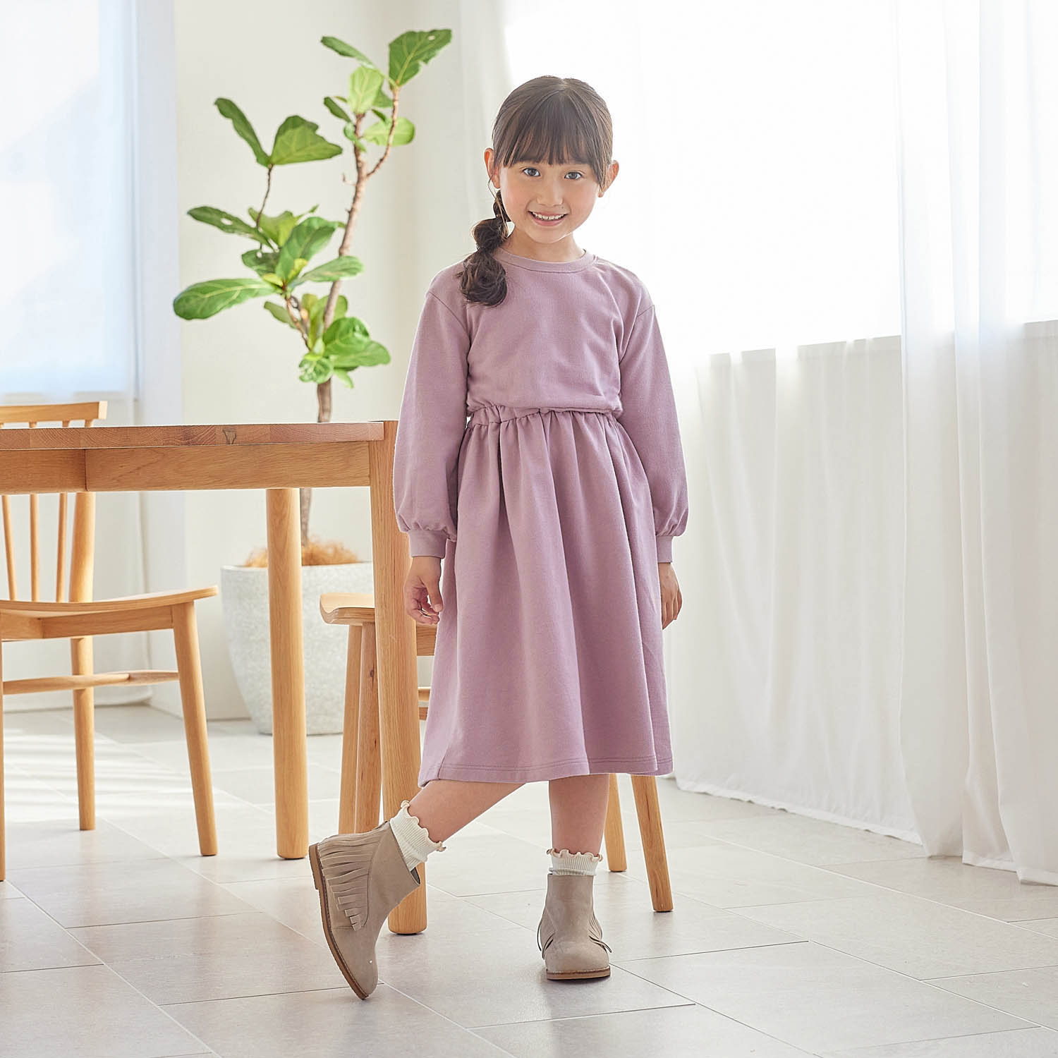 親子でリンクバックリボンウエストゴムカットソーワンピース（子供服