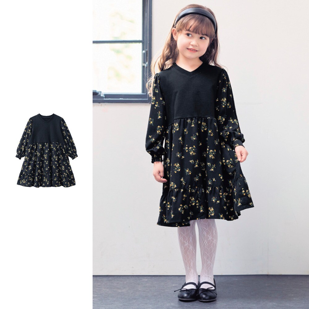 【ジータ/GITA】切替え裾フリル花柄ワンピース 【子供服 長袖】
