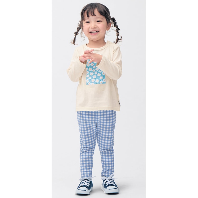 ブラックハートドット＆ブラック＆ライトブルーギンガム／モデル身長92cm・サイズ90