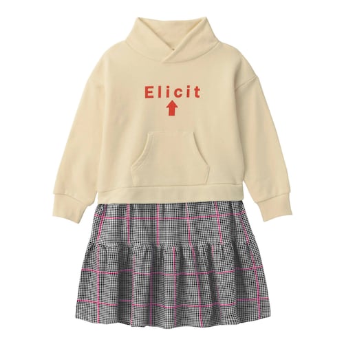 フード風襟ドッキングワンピース 【子供服 長袖】
