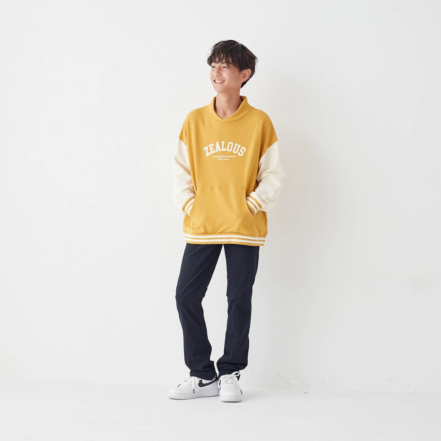 フード風襟ラインリブスウェットシャツ（子供服 スウェット