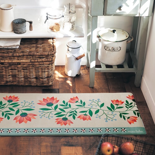 もっちりした踏み心地の拭けるキッチンマット／パリのお花 「ミニラボ」