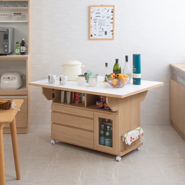 【ベルメゾン】収納付きバタフライ伸長式天板のダイニングテーブル