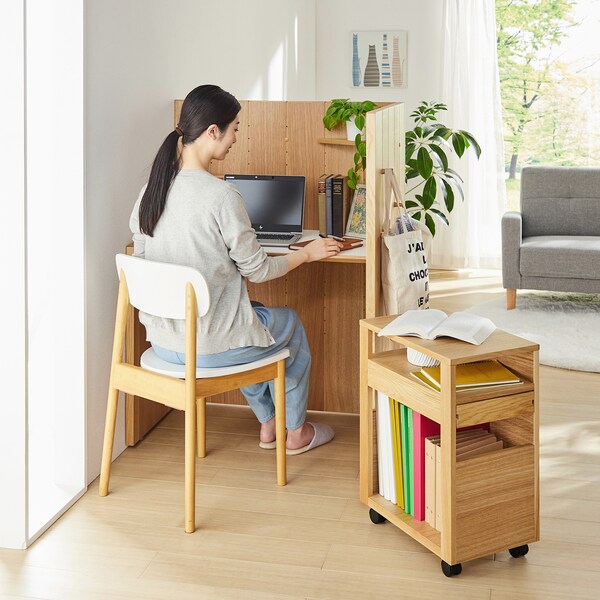 【ベルメゾン】空間を仕切られるオーク材のデスク Parsonal [日本製]