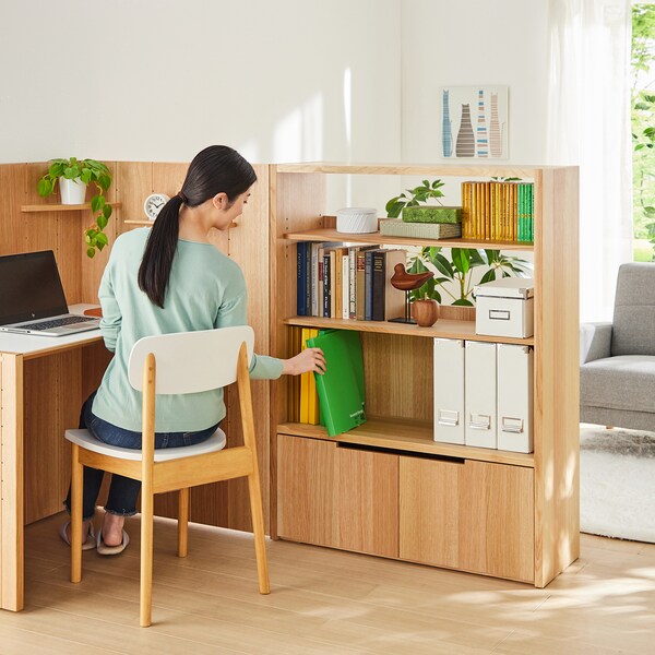 【ベルメゾン】空間を仕切られるオーク材のデスクシリーズParsonal・シェルフ [日本製]