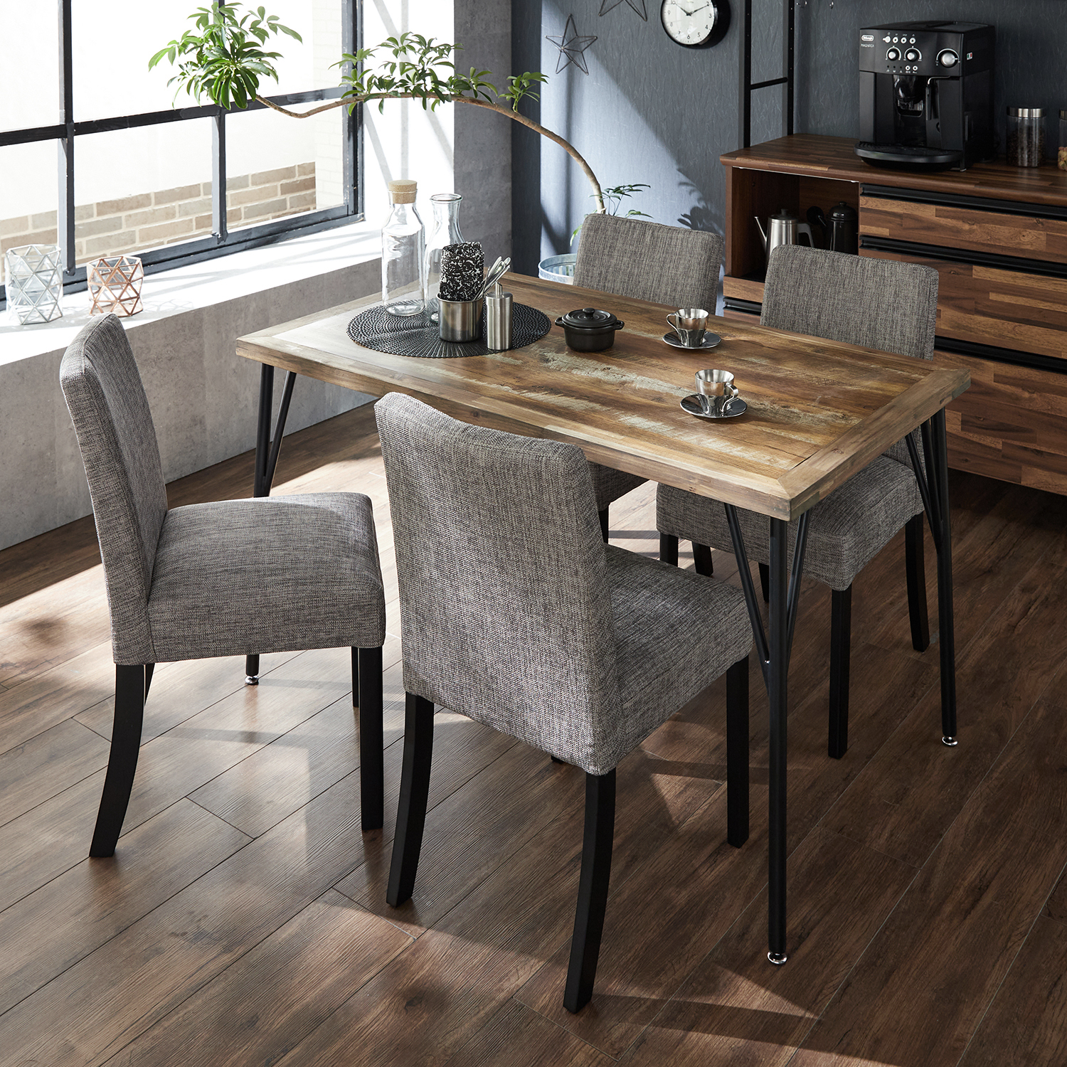 【ベルメゾン】古材調デザインのダイニングテーブルセット(3点セット/5点セット)