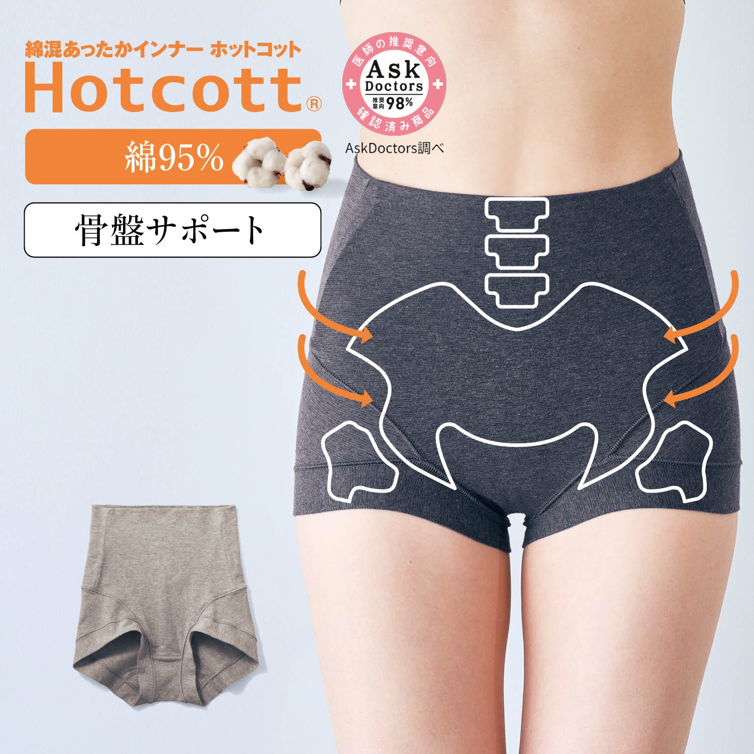 【ホットコット/Hotcott】綿混あったかインナー・骨盤サポートショーツレディース